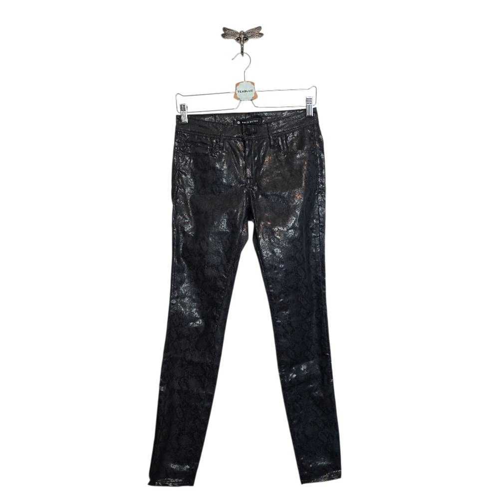 🔴 3/$15 Buffalo David Bitton Snake Embossed Black Skinny Jean Size 27 Coated